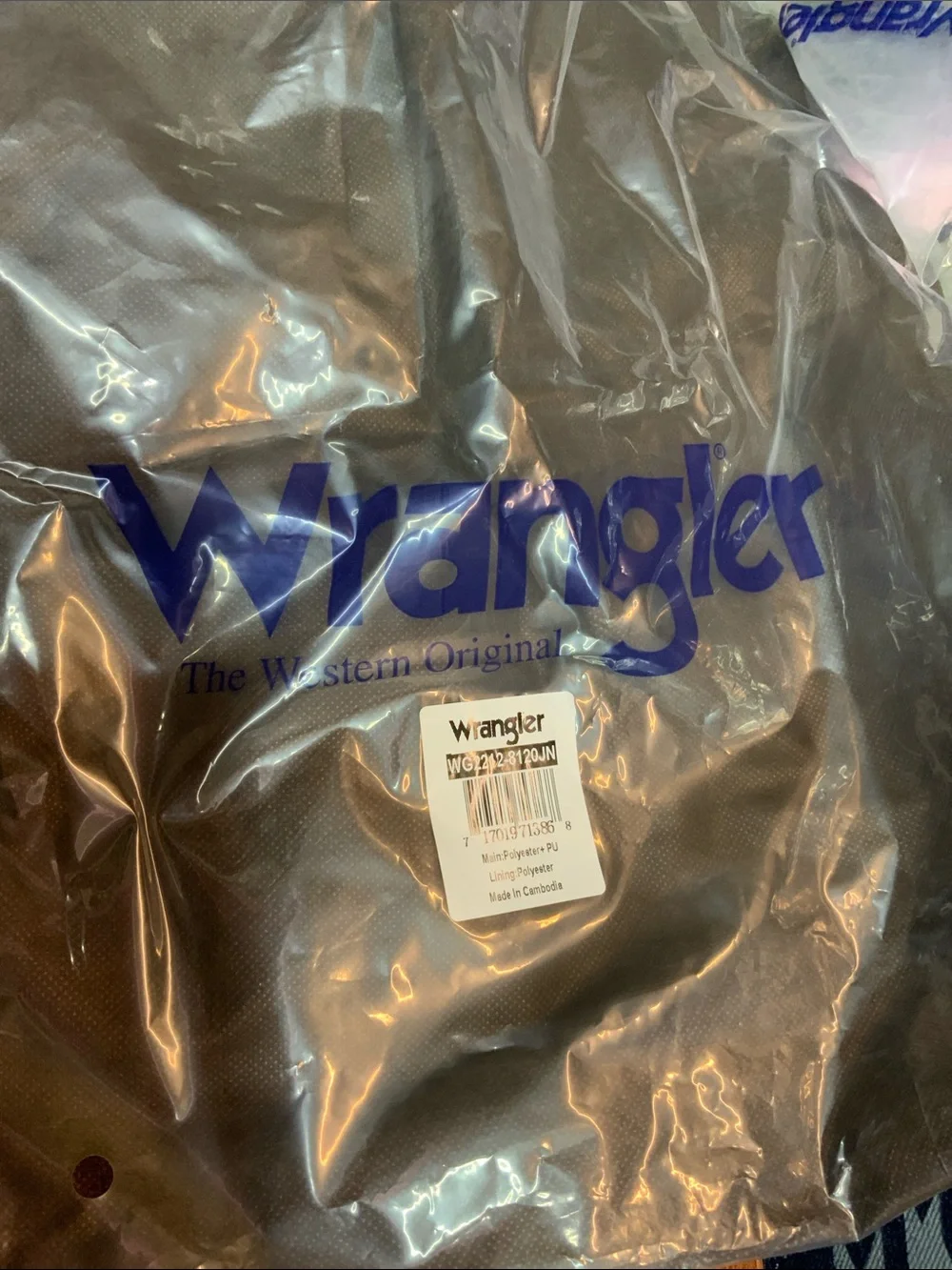 Wrangler Blue Aztec-Pattern Tote with Brown Trim and Braided Detail